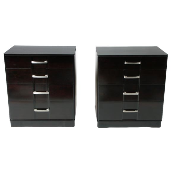 Pair of 1940s Chests of Drawers with Silver Plated Scroll Hardware For Sale