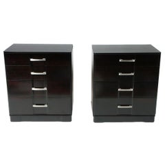 Pair of 1940s Chests of Drawers with Silver Plated Scroll Hardware