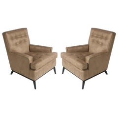 Pair of T.H. Robsjohn-Gibbings for Widdicomb High Back Club Chairs Ebonized Base