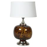 Pair of Tortoise glass and nickel table lamps