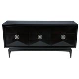 1940
s dark walnut commode with sculpted drawer fronts