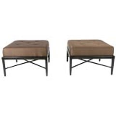 Pair of 1950s Design Custom Stools or Ottomans with X-Stretchers 10