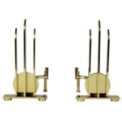 Machine Age Brass Andirons in the Style of Walter Von Nessen 3