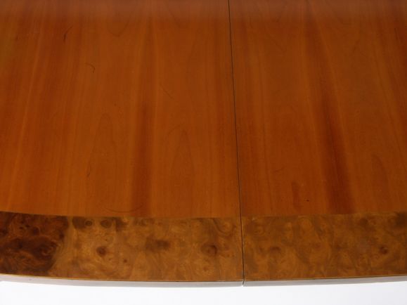 American Directional dining table with burl wood edge, 11 feet w/ leaves