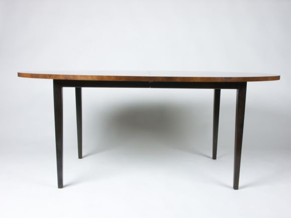 Mid-20th Century Directional dining table with burl wood edge, 11 feet w/ leaves