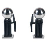 Pair of nickel and iron andirons c.1940s Pair of nickel and iron andirons c.1940s