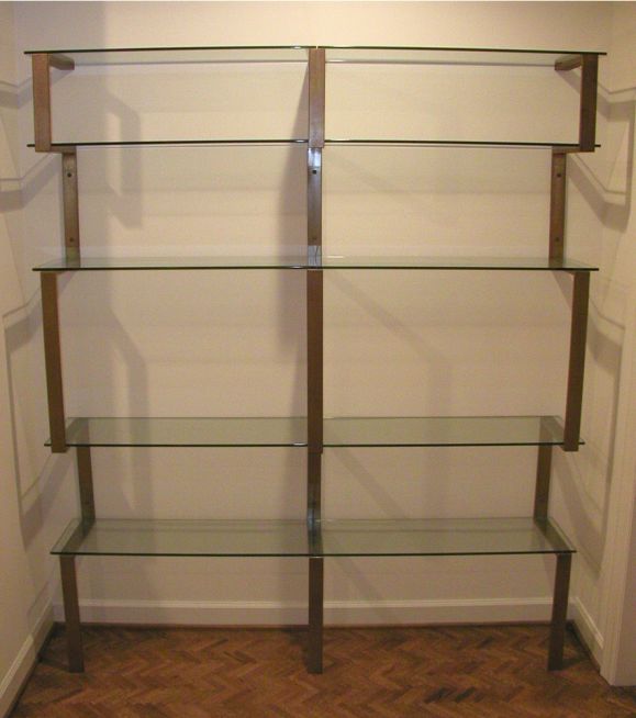 Bronze and glass Sculptural wall shelf unit