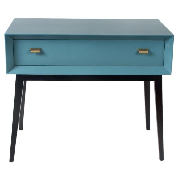 Blue Lacquer Console with tapered mahogany legs