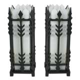 Pair of 1920's Movie theatre wood and Glass table lamps