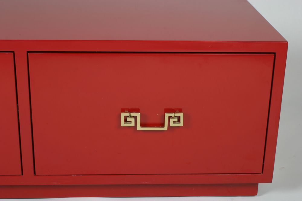 American Low red lacquer chest of drawers in style of Tommi Parzinger