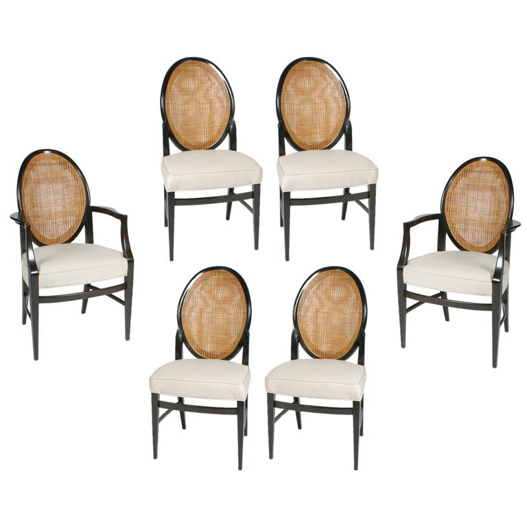 Set of 6 Directional cane ebonized mahogany dining chairs