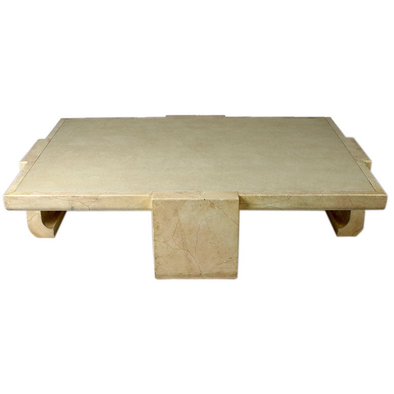 Springer style cocktail table faux goatskin lacquer/ leather