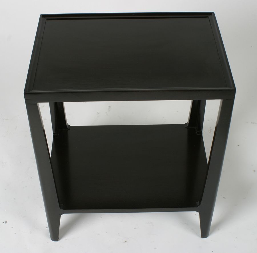 Edward Wormley side table designed for the Precedent Collection angular legs, lower shelf, circa 1947. Only a single available. Silver Elm, to be refinished prior to shipping. Custom colors available. 