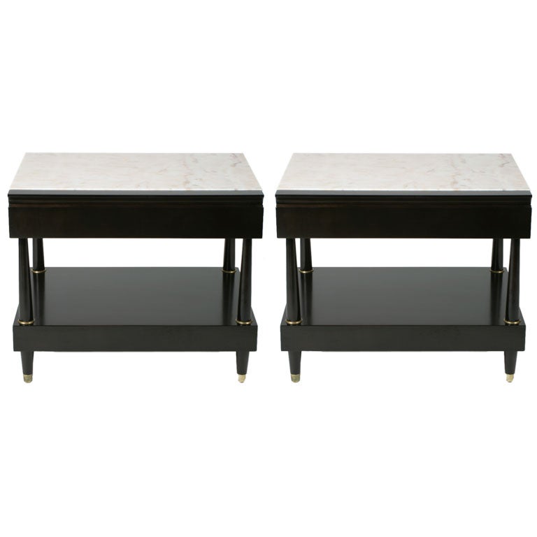 Pair of Burt England for Johnson Furniture marble top tables