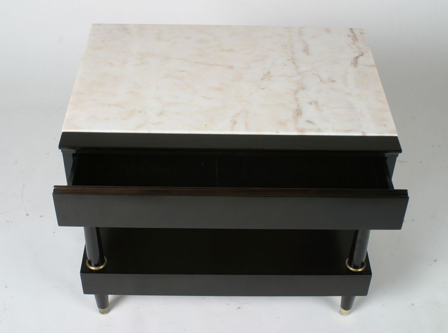 Pair of Burt England for Johnson Furniture marble top tables In Excellent Condition In St. Louis, MO
