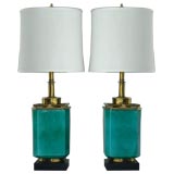 Pair of Large Green ceramic lamps by Stiffel