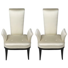 Vintage Pair of Dramatic 1940s High Back Armchairs