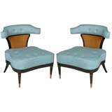 Vintage Pair of 1940's slipper chairs with cane backs