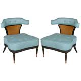 Pair of 1940's slipper chairs with cane backs