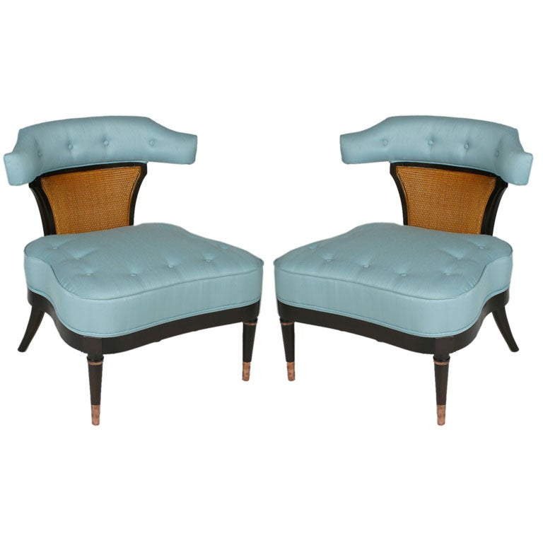 Pair of 1940's slipper chairs with cane backs