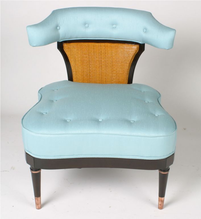 Mid-20th Century Pair of 1940's slipper chairs with cane backs