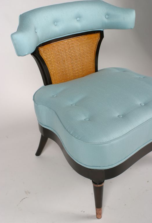 Pair of 1940's slipper chairs with cane backs In Excellent Condition In St. Louis, MO