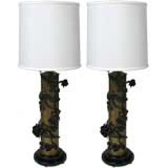 Pair of Hollywood Regency Brass Lamps Wrapped in Iron Flowers 3