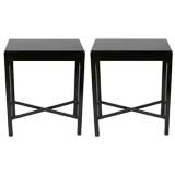 Pair of tall x base end tables in dark brown mahogany