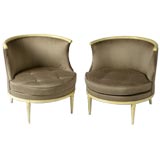 Pair of Samuel  Marx style faux parchment lacquer slipper chairs