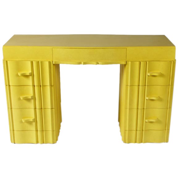 James Mont (signed) desk in butter creme lacquer
