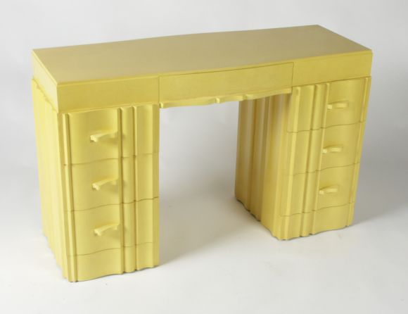 James Mont (signed) desk in butter creme lacquer