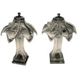 Pair of French 1970's Crystal and nickel table lamps