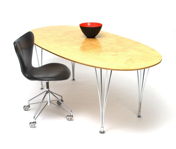 MASUR BIRCH ELLIPTICAL TABLE ON METAL LEGS (BOWL AND CHAIR SEPARATE)