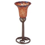 FER FORGE LAMP WITH ART GLASS