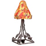 FER FORGE LAMP WITH ART GLASS