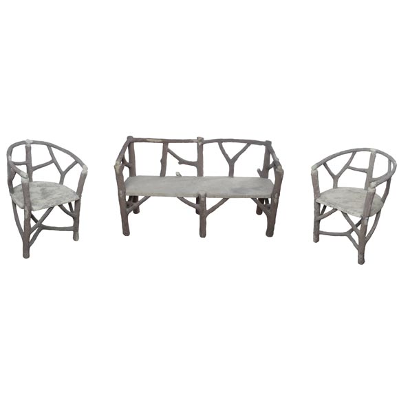 3 PIECE FAUX BOIS BENCH AND CHAIRS SET
