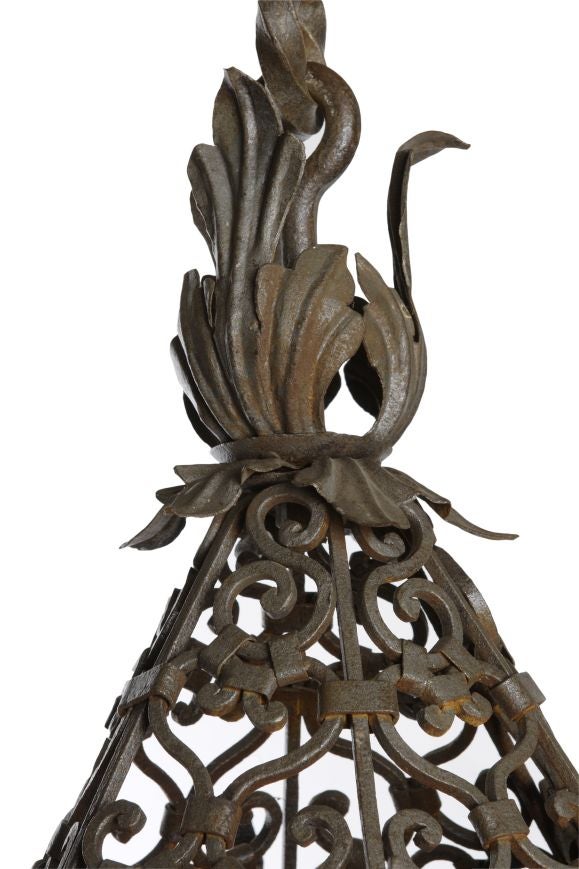 A large Argentinian wrought iron lantern by ironsmith Jose Thenee. Thenee was considered the greatest blacksmith in the world in the 1920s-1930s. Bought directly from the Thenee estate in Buenos Aires, Argentina.
