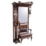 VICTORIAN HALL SEAT WITH CANE RACK