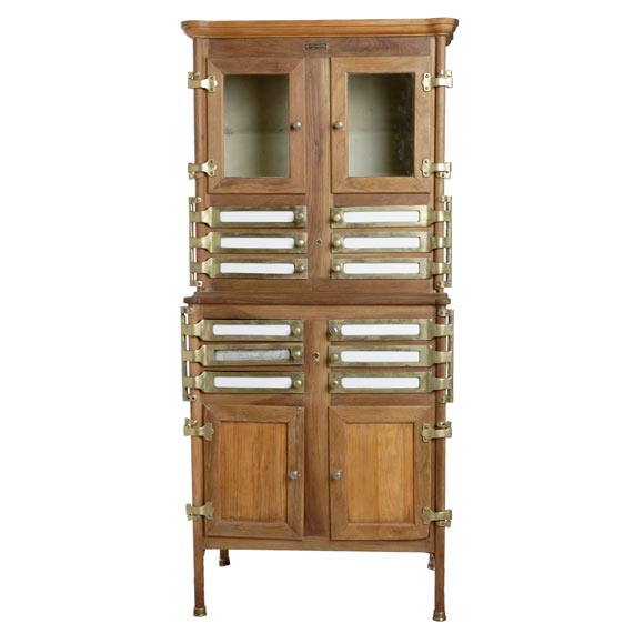 WOOD, BRONZE, GLASS DENTAL CABINET