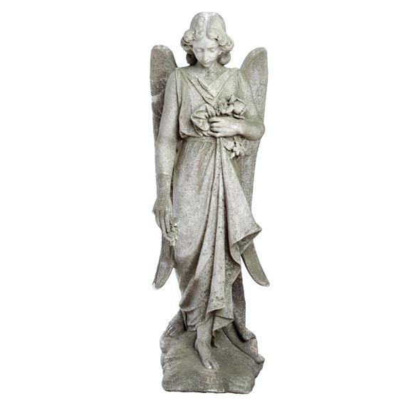 CARVED MARBLE STATUE OF AN ANGEL