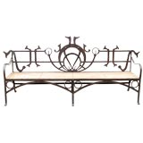 WROUGHT IRON AND OAK  BENCH FROM THE ESTATE OF  JOSE THENEE