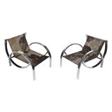 PAIR OF CHROME AND PONY SKIN CHAIRS