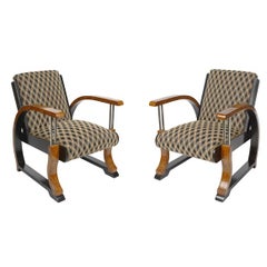 PAIR OF ART DECO CHROME AND WOOD CHAIRS