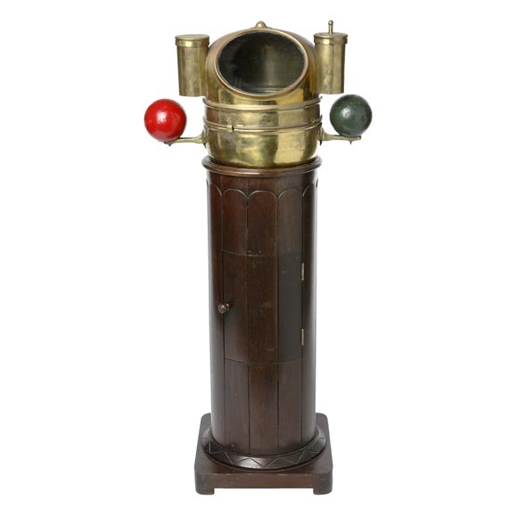 BRONZE AND WOOD SHIP COMPASS