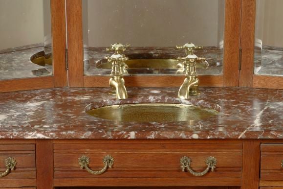 Oak OAK, MARBLE, BRASS VANITY WITH SINK AND MIRROR