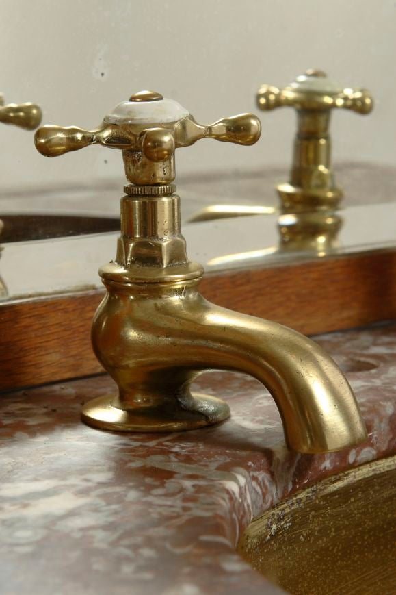 OAK, MARBLE, BRASS VANITY WITH SINK AND MIRROR 4