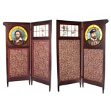 FOUR LEAF SCREEN WITH ART GLASS PANELS