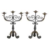 WROUGHT IRON AND BRONZE CANDLE STICKS