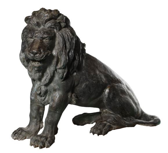PAIR OF BRONZE LIONS