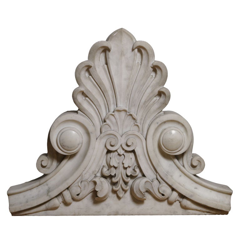 HEAVILY CARVED MARBLE PEDIMENT